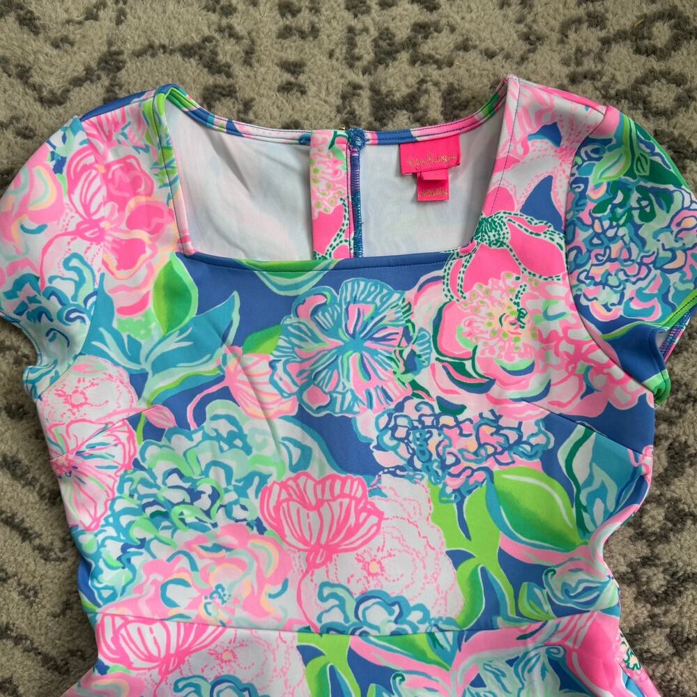 Lilly Pulitzer Floral Dress Girl’s Peony For Thoughts Arya Flare Dress Size 14 - Picture 4 of 9